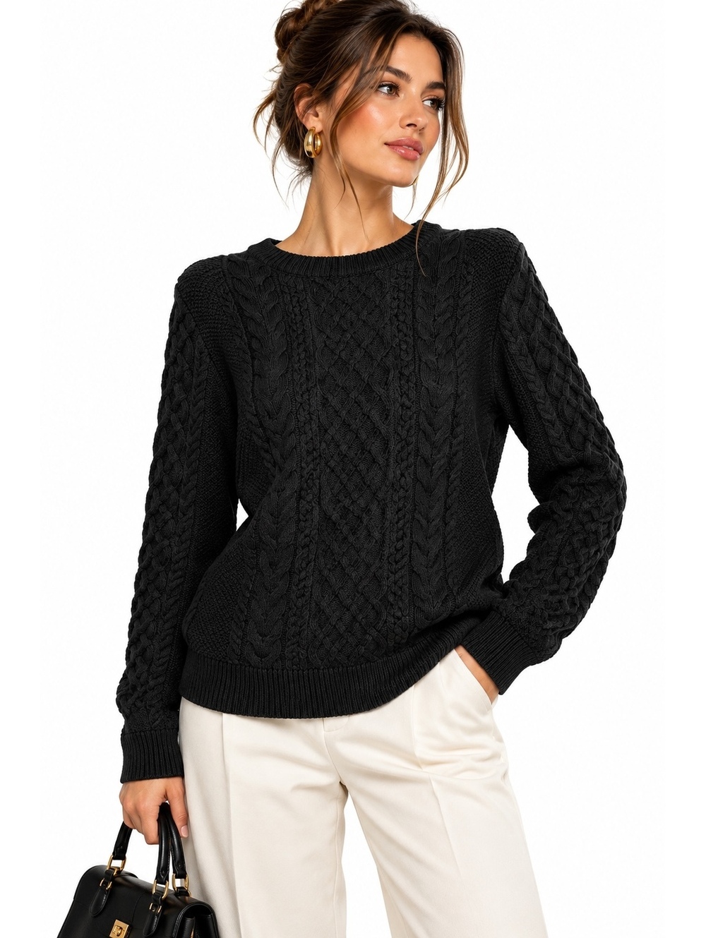 GAP Cable Knit Crewneck Sweater Black 100% Cotton Large Tall L